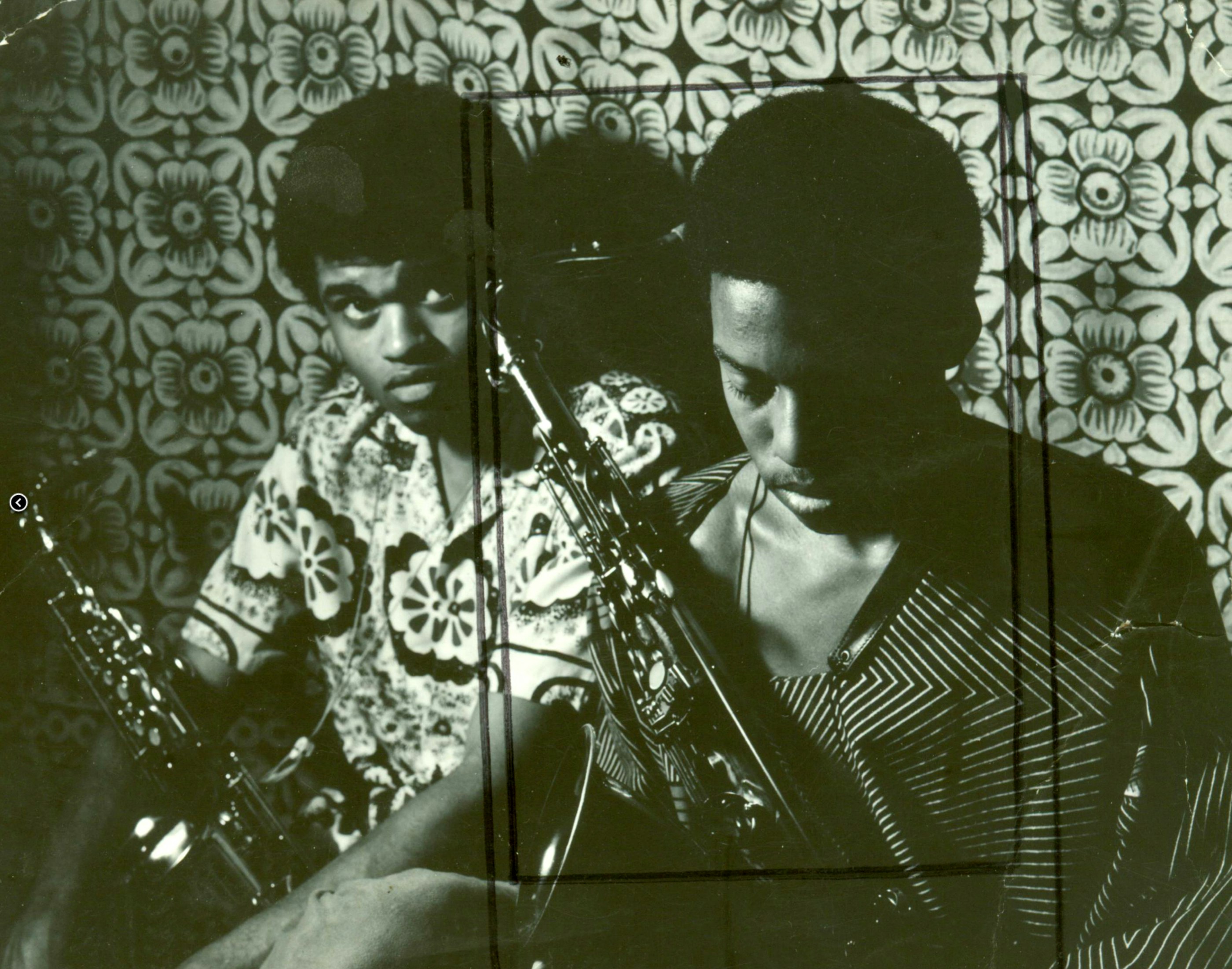 Saxophonist Azar Lawrence with Ray Straughter at the Sun, circa early 1970s. Photo by Kamau Daáood. Courtesy of Horace Tapscott Gallery.